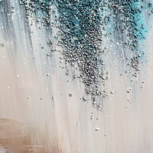 Blue Veil textured oil painting detail minimalist wall art deep blue green tones