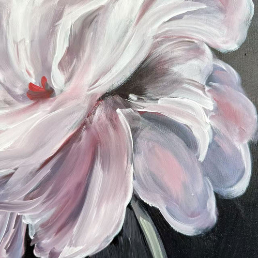 Moon Bloom textured oil painting detail floral wall art pale flower on dark background