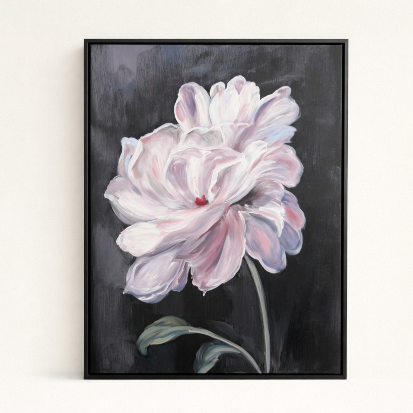 Moon Bloom hand painted oil painting 50x70cm floral wall art black wood frame front view