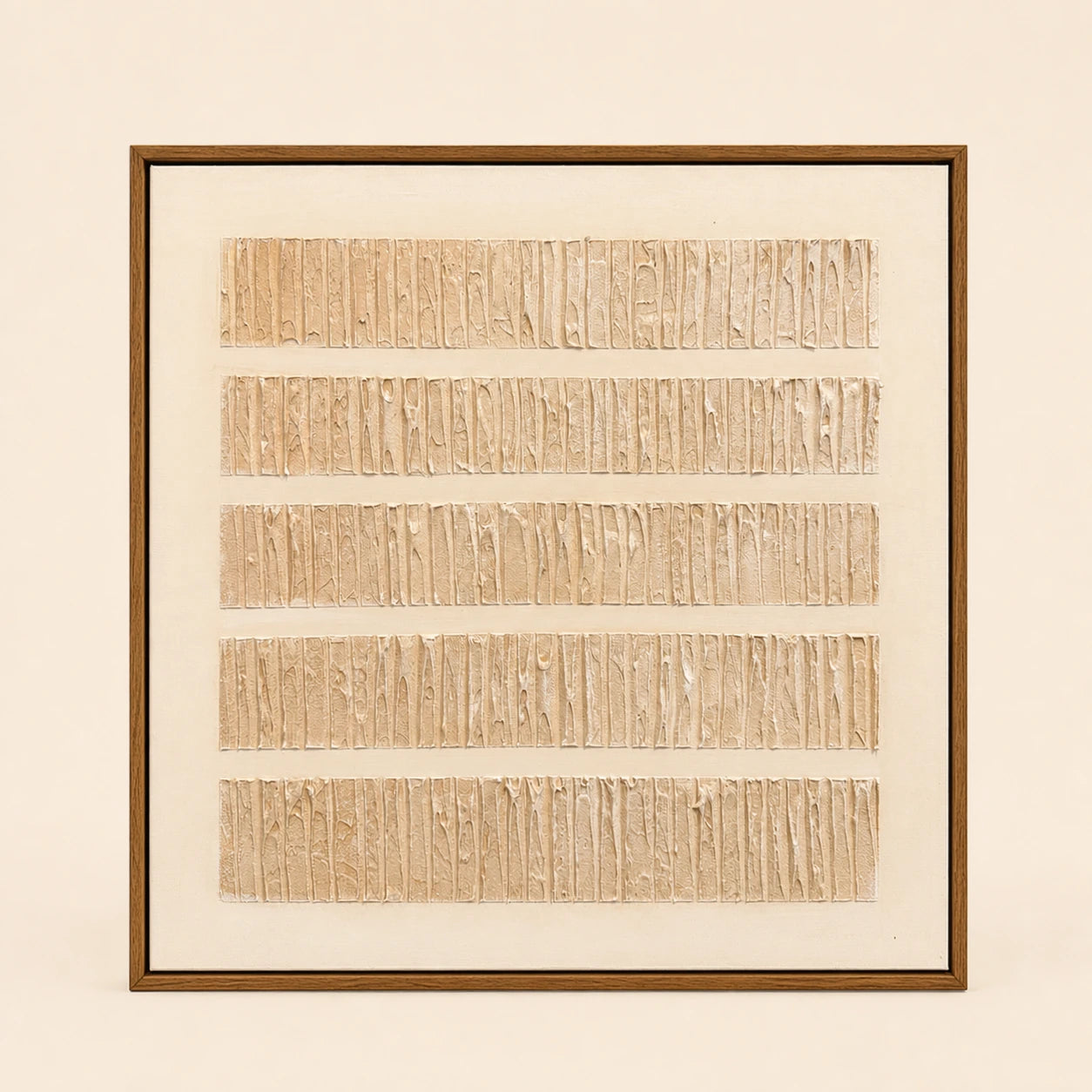 Folded Lines hand painted textured oil painting in natural wood frame, 60 x 60 cm
