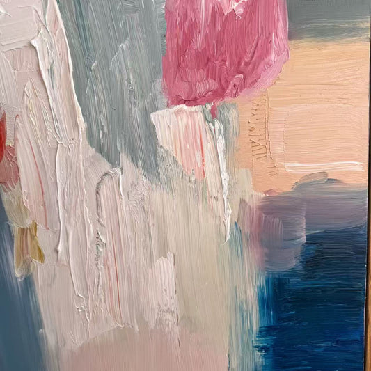 Rose Haze textured oil painting detail abstract wall art blush coral and neutral tone