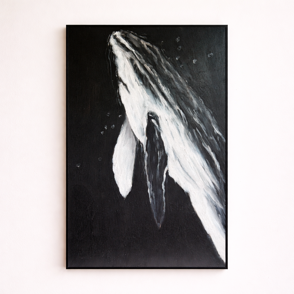 Abyss hand painted oil painting 70x100cm black frame wall art NZ front view