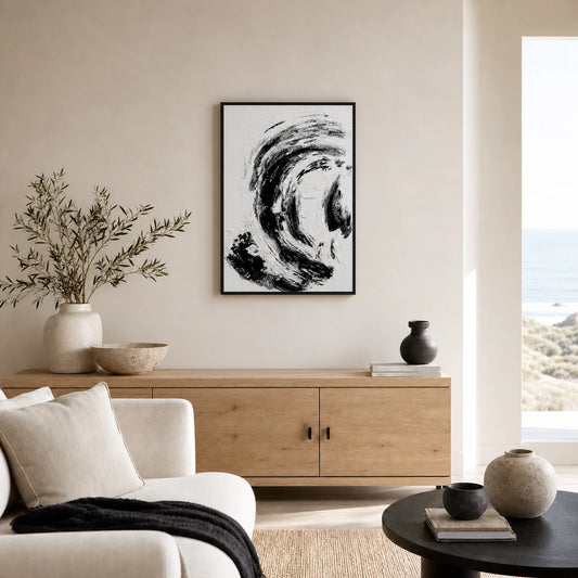 Black Tide Hand Painted Textured Oil Painting 50x70cm hand-painted wall art in styled room scene