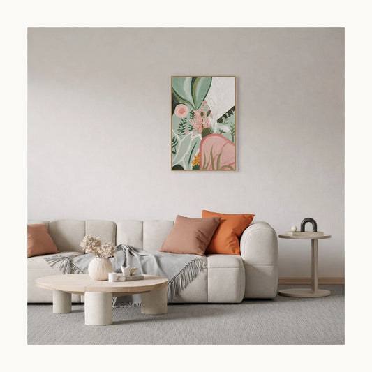 Blush Leaves Hand Painted Textured Oil Painting 70x100cm hand-painted wall art in styled room scene
