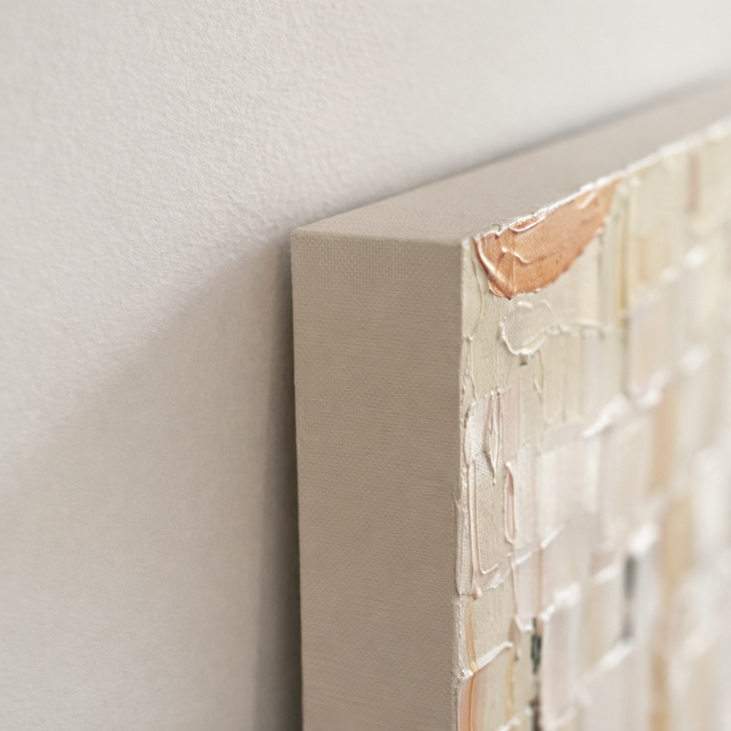 Cream & Confetti unframed canvas edge side view ready for custom framing