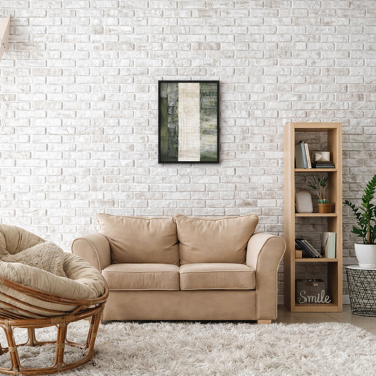 Forest Mist nature wall art in serene bedroom black frame