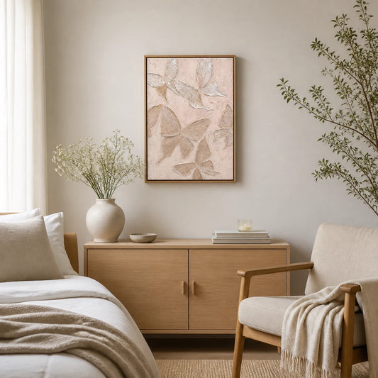 Ivory Butterflies Hand Painted Textured Oil Painting 50x70cm hand-painted wall art in styled room scene