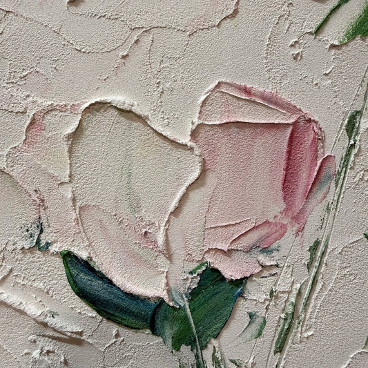 Soft Bloom floral textured oil painting canvas impasto petal detail close up