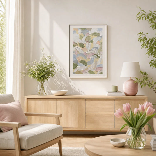 Spring Palette Hand Painted Textured Oil Painting 50x70cm hand-painted wall art in styled room scene