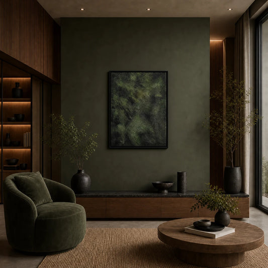Verdant Hush Hand Painted Textured Oil Painting 60x80cm hand-painted wall art in styled room scene