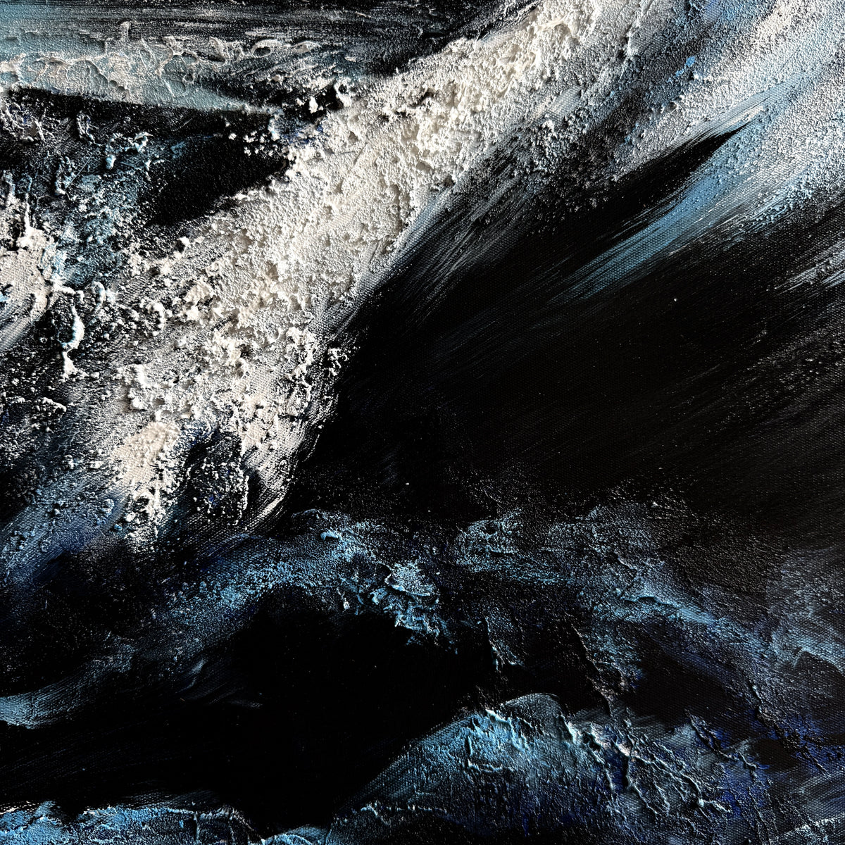Blue Whales Hand Painted Textured Oil Painting | Coastal Wall Art frame corner detail