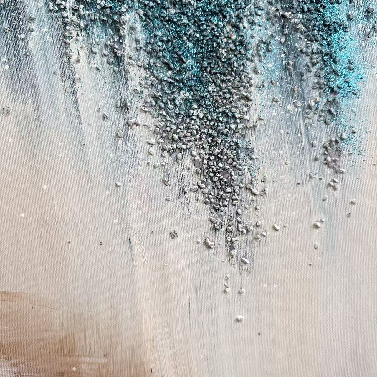 Blue Veil textured oil painting detail minimalist wall art NZ deep blue green tones