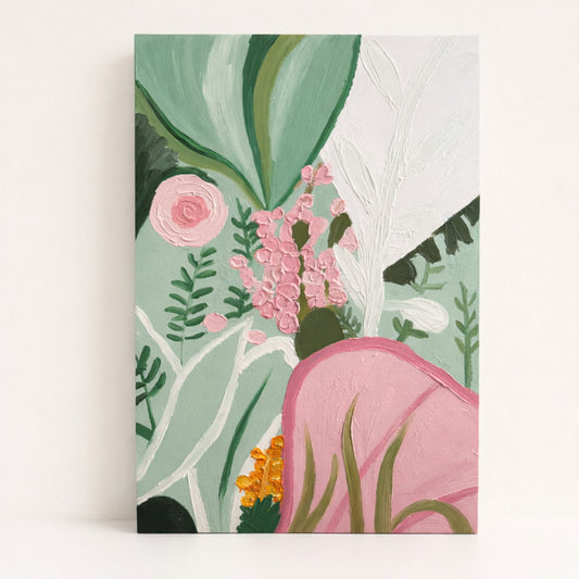 Blush Leaves hand painted oil painting 70x100cm botanical wall art NZ unframed front view