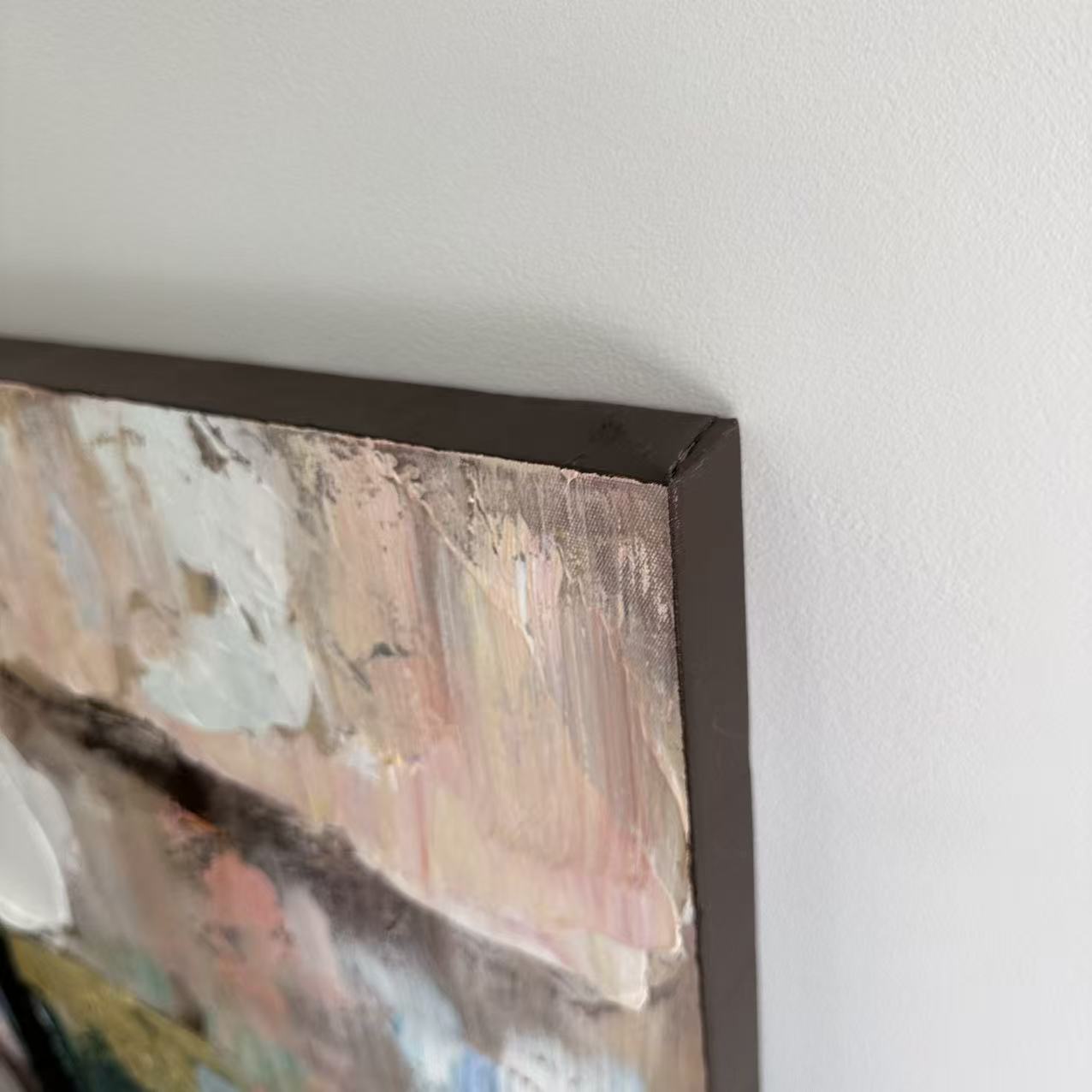 Blush and Moss unframed canvas corner detail hand painted wall art NZ