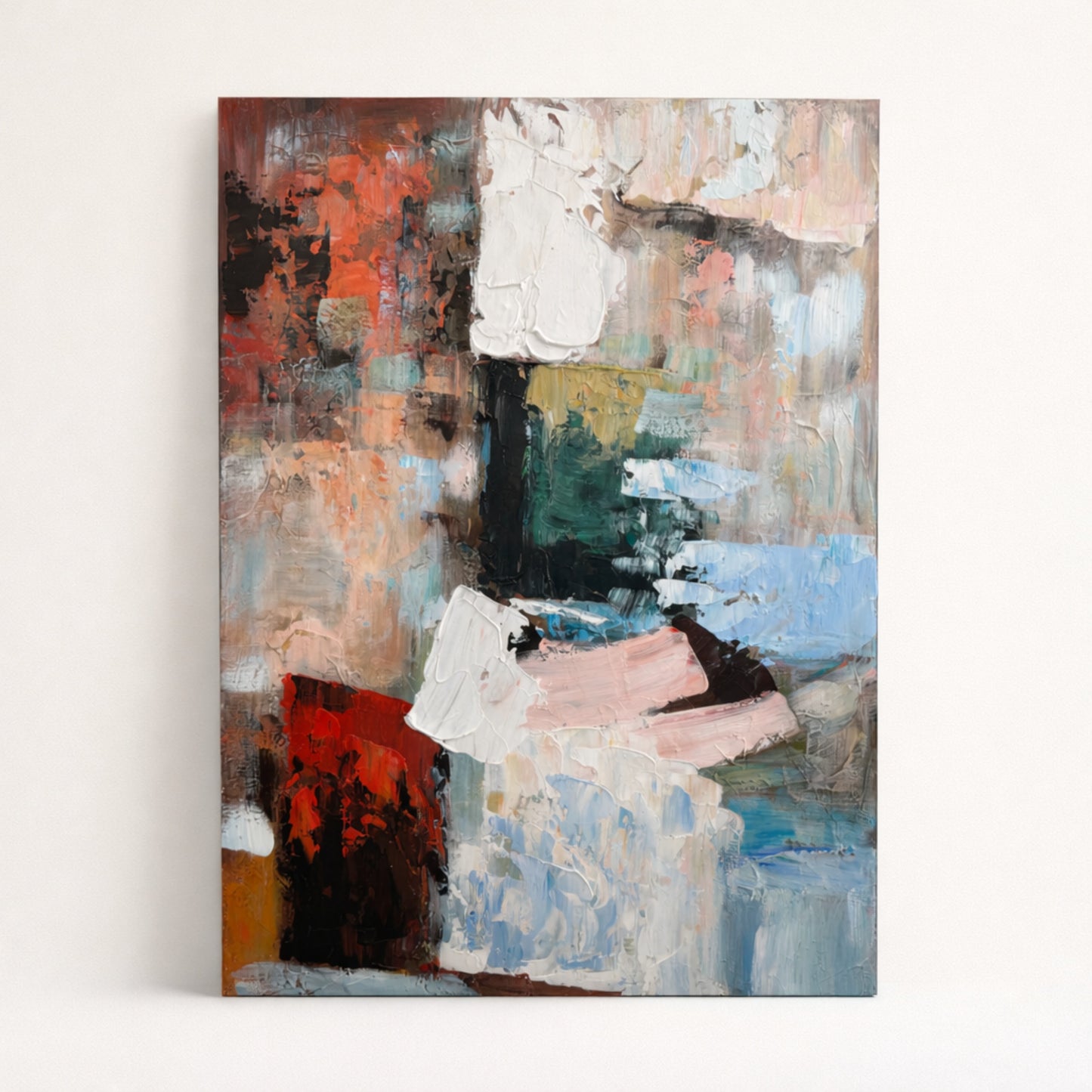 Blush & Moss Hand Painted Textured Oil Painting | Abstract Wall Art NZ