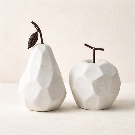 Geo Fruit Ceramic Ornament – Handcrafted Pear or Apple