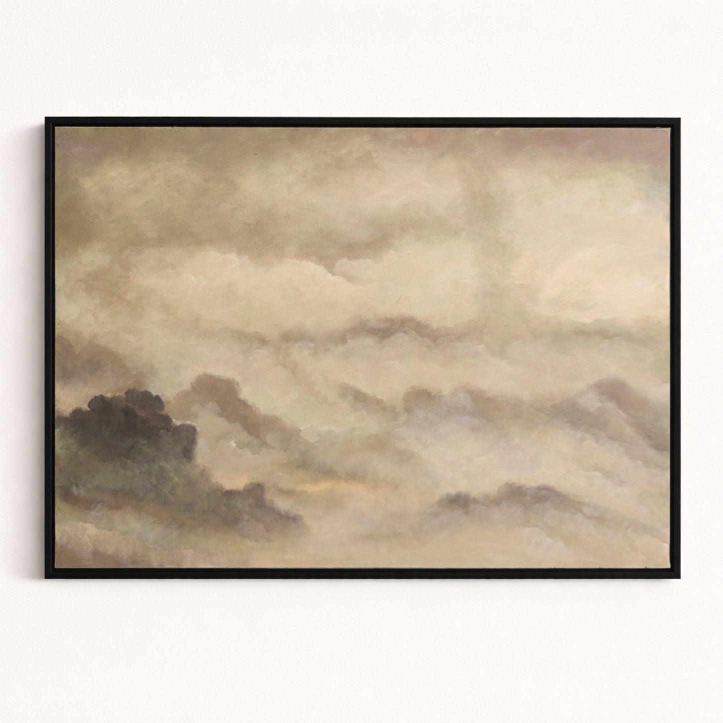 Cloud Study hand painted oil painting 70x50cm landscape wall art NZ black wood frame front view