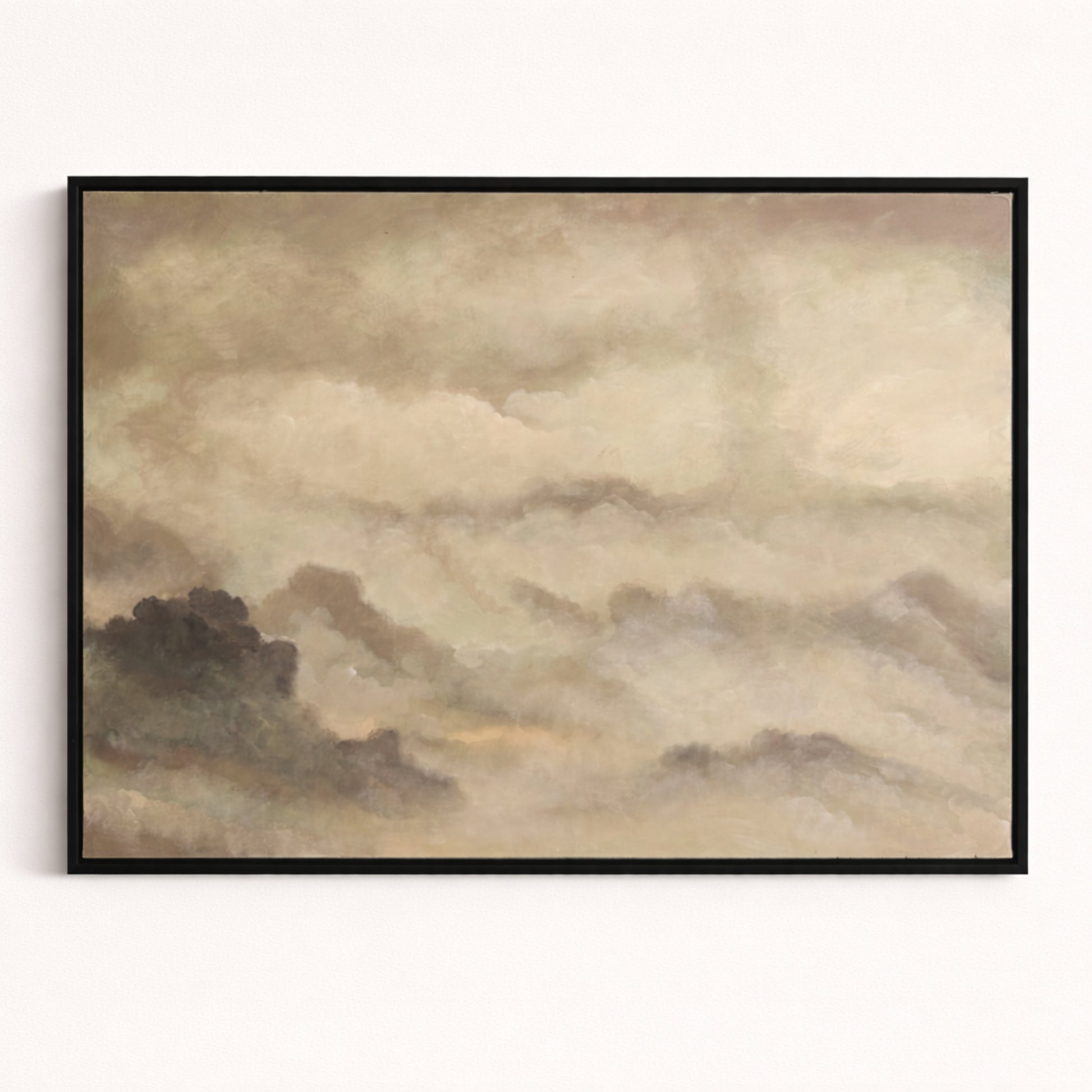 Cloud Study hand painted oil painting 70x50cm landscape wall art NZ black wood frame front view