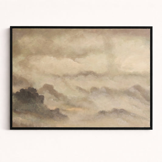 Cloud Study hand painted oil painting 70x50cm landscape wall art NZ black wood frame front view