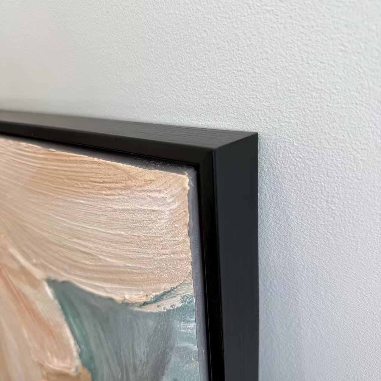 Coral Bloom black wood frame corner detail hand painted wall art NZ