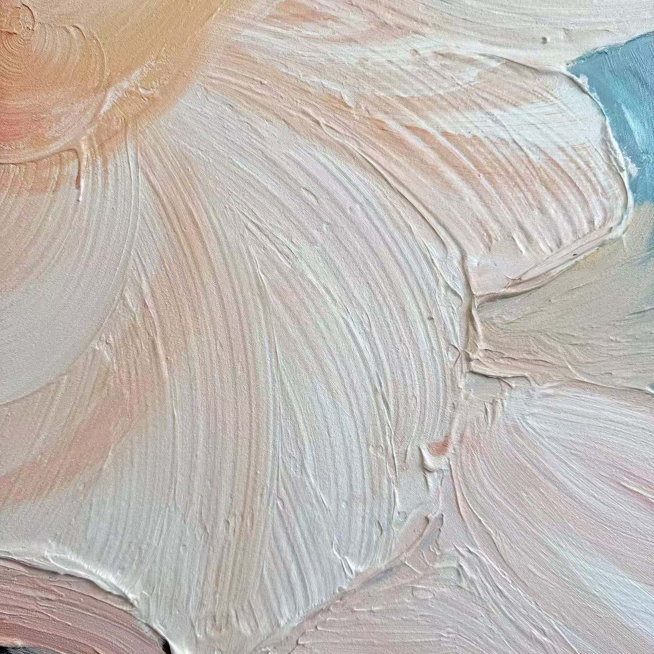 Coral Bloom textured oil painting detail abstract wall art NZ coral peach and teal tones