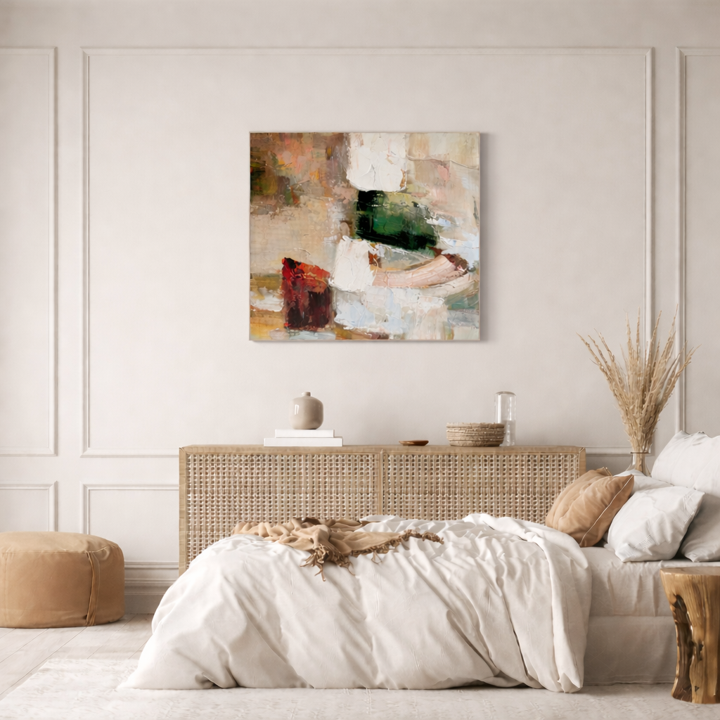 Dritti contemporary hand painted wall art in modern NZ bedroom
