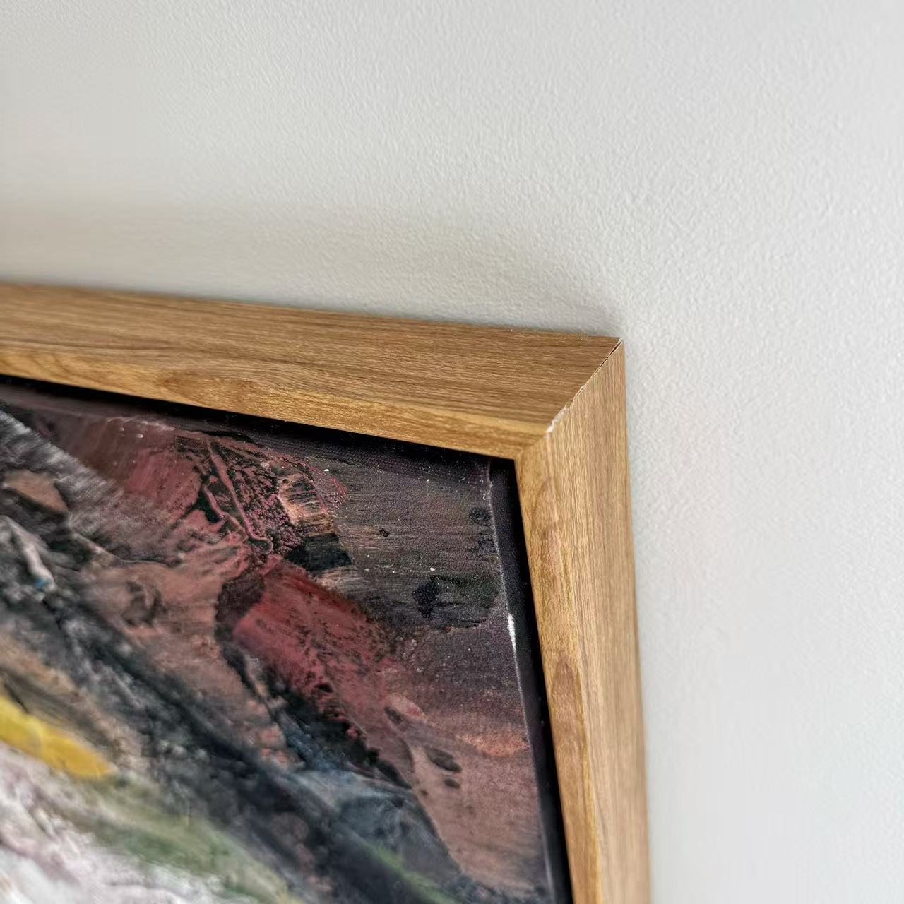 Ember Vein natural wood frame corner detail hand painted wall art NZ