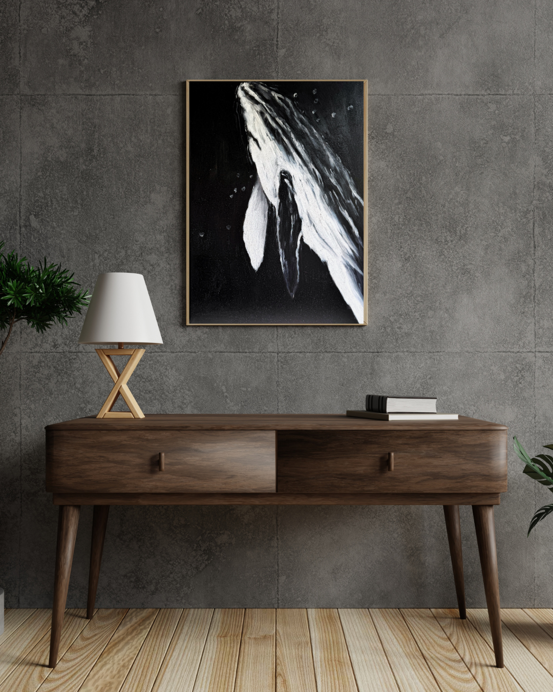 Abyss large abstract wall art in modern NZ living room black frame