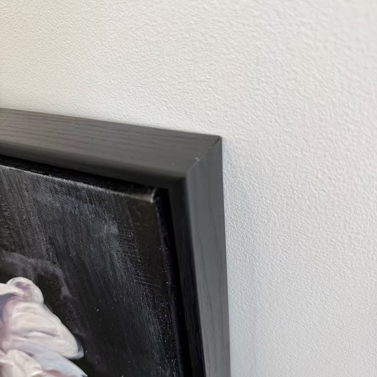 Moon Bloom black wood frame corner detail hand painted wall art
