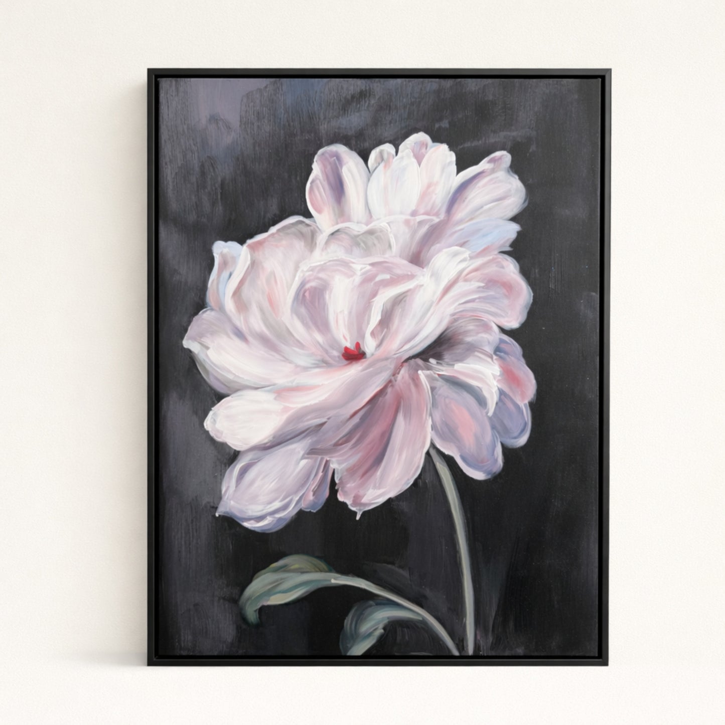 Moon Bloom hand painted oil painting 50x70cm floral wall art black wood frame front view