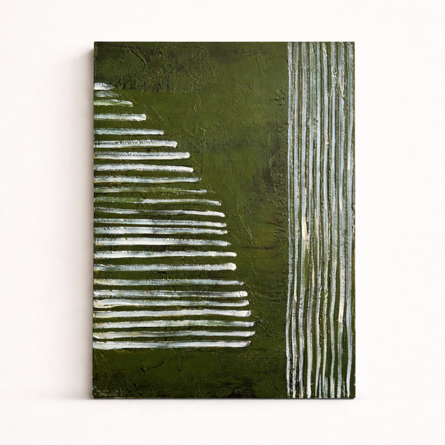 Olive Lines hand painted oil painting 40x60cm minimalist wall art NZ unframed front view