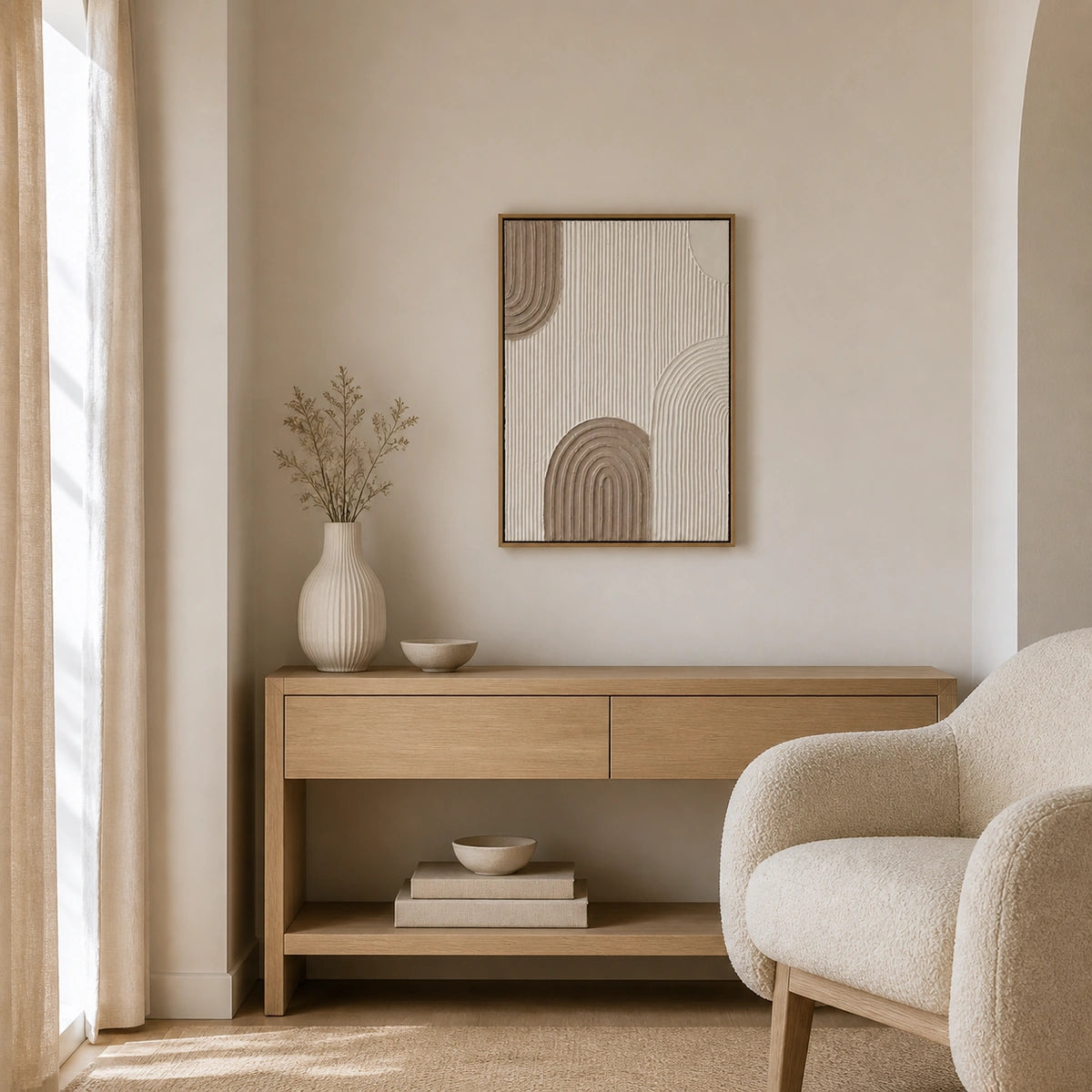 Arch Texture 50x70cm hand-painted wall art in styled room scene