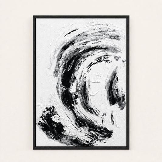 Black Tide hand painted textured oil painting in black wood frame, 70 x 100 cm
