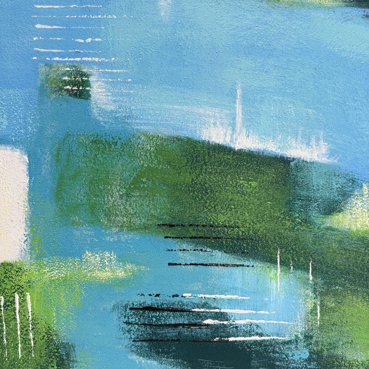 Blue Spring Hand Painted Textured Oil Painting | Abstract Wall Art painting closeup detail