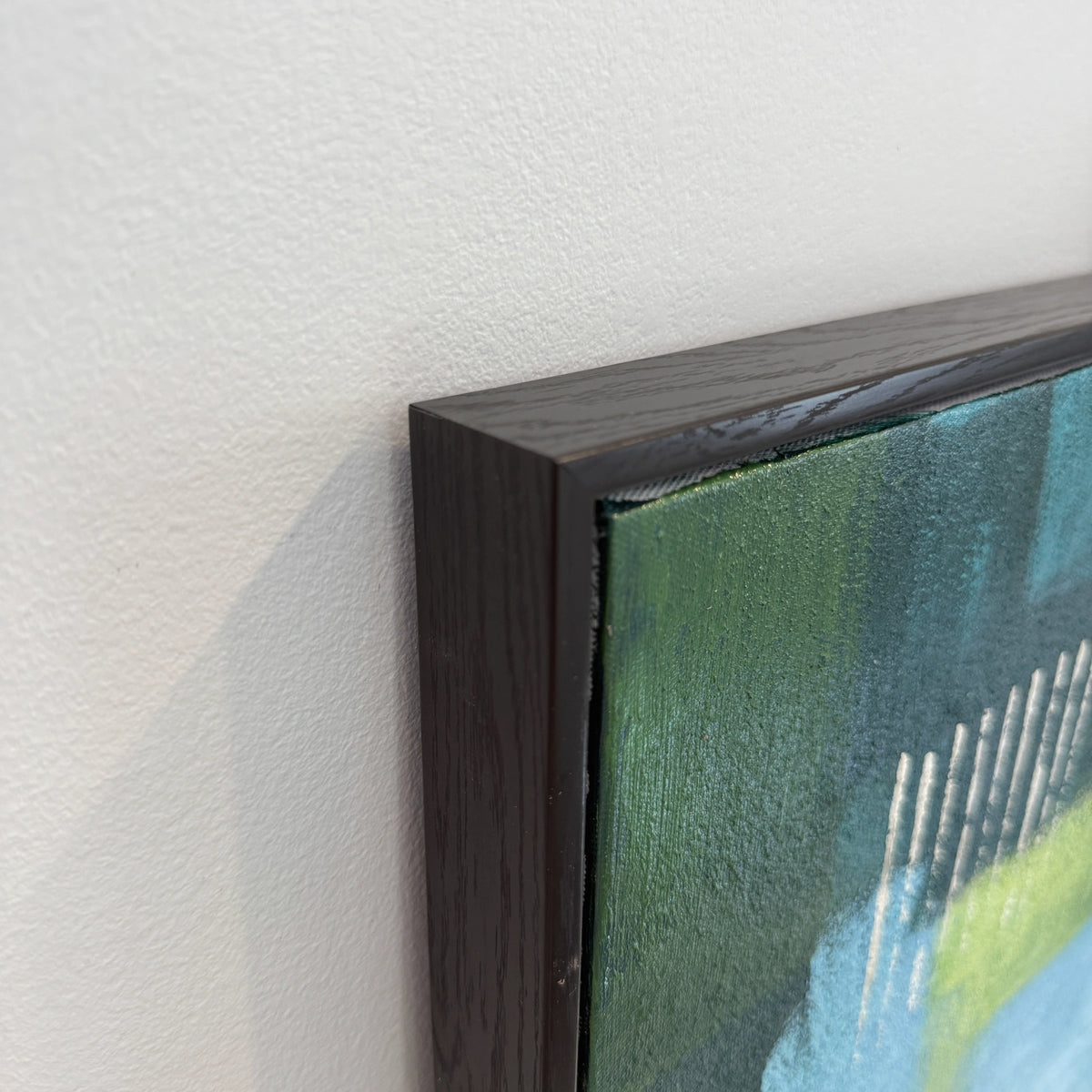 Blue Spring Hand Painted Textured Oil Painting | Abstract Wall Art frame corner detail
