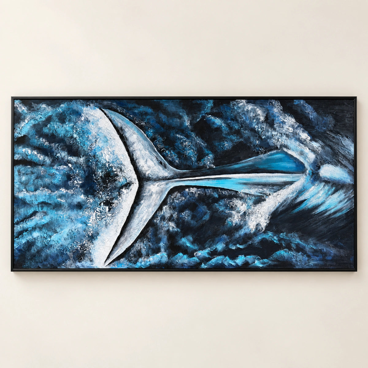 Blue Whales Hand Painted Textured Oil Painting | Coastal Wall Art main product image
