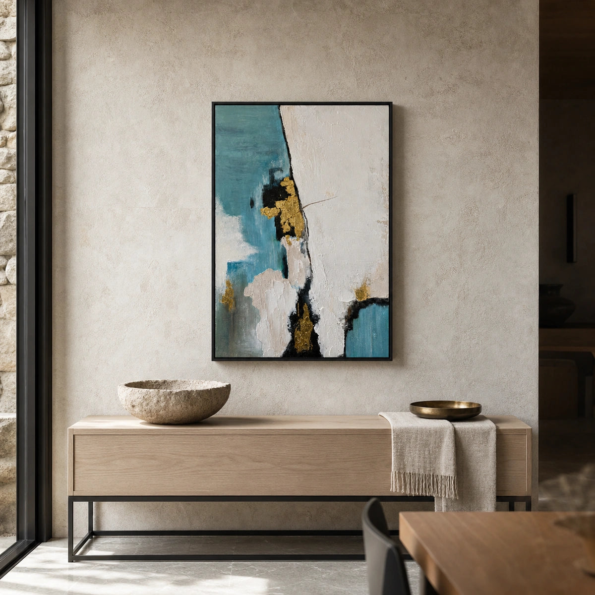 Jade Vein 70x100cm hand-painted wall art in styled room scene