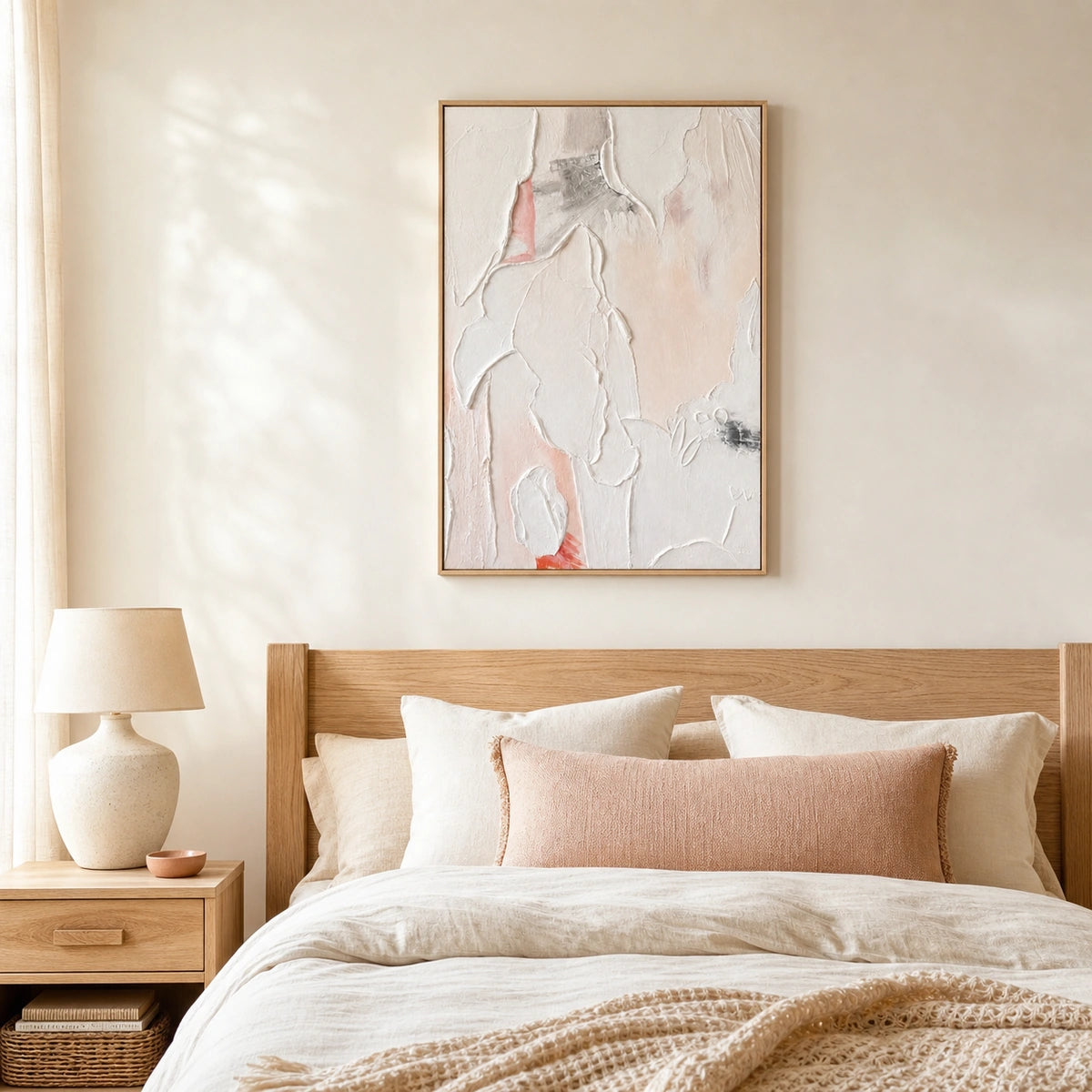 Pale Petal 70x100cm hand-painted wall art in styled room scene