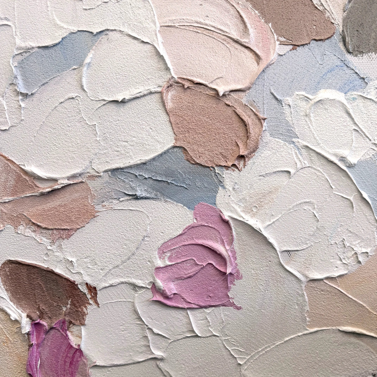 Soft Confetti textured oil painting detail floral wall art pastel pink cream and lavender tones