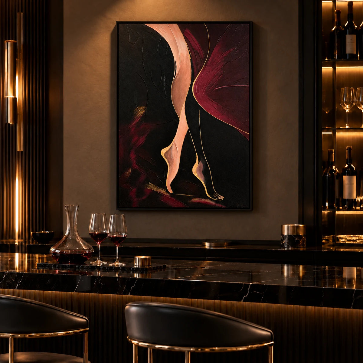 Tango 70 x 100 cm hand-painted wall art in a softly lit interior scene