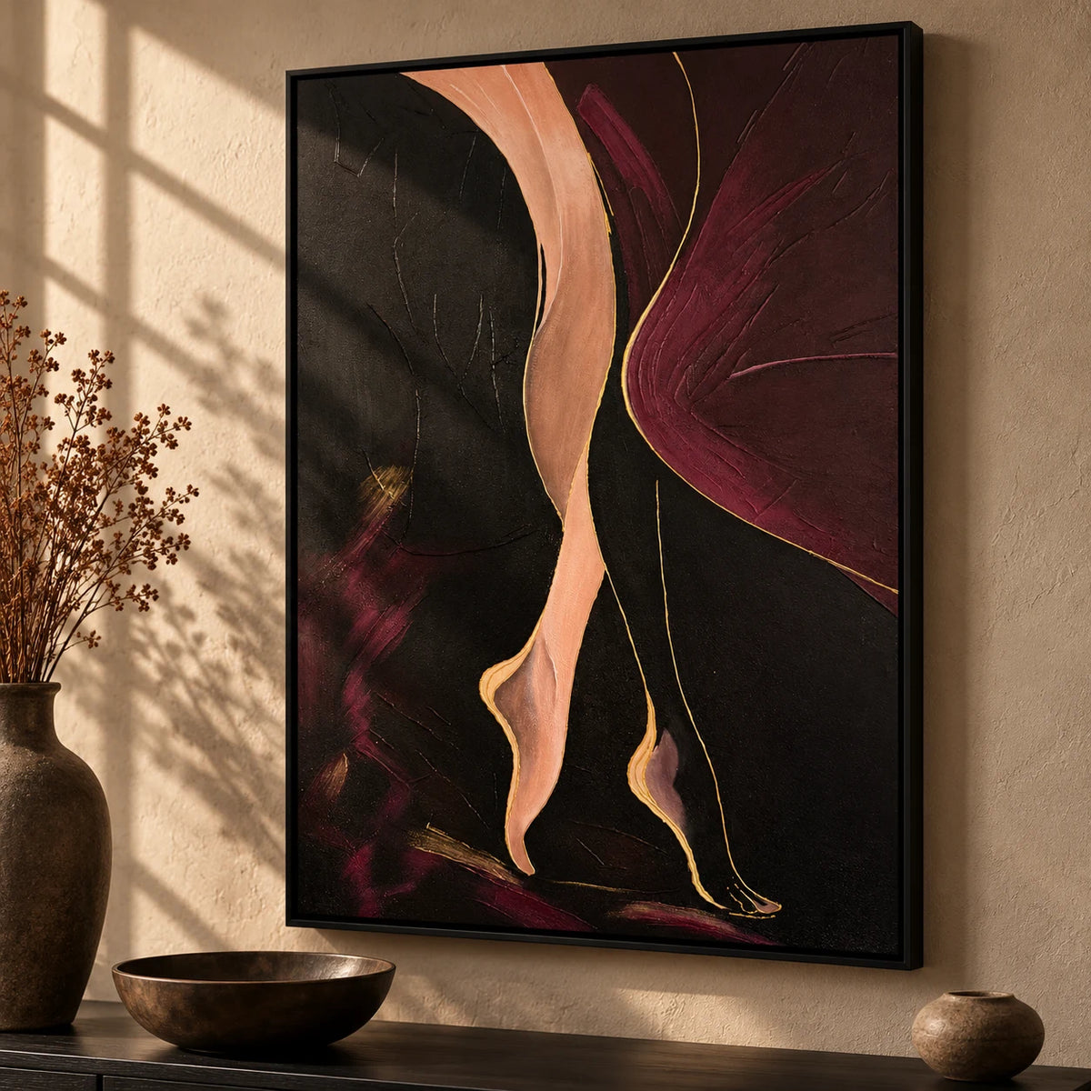 Tango 70 x 100 cm hand-painted textured oil painting in a styled room scene