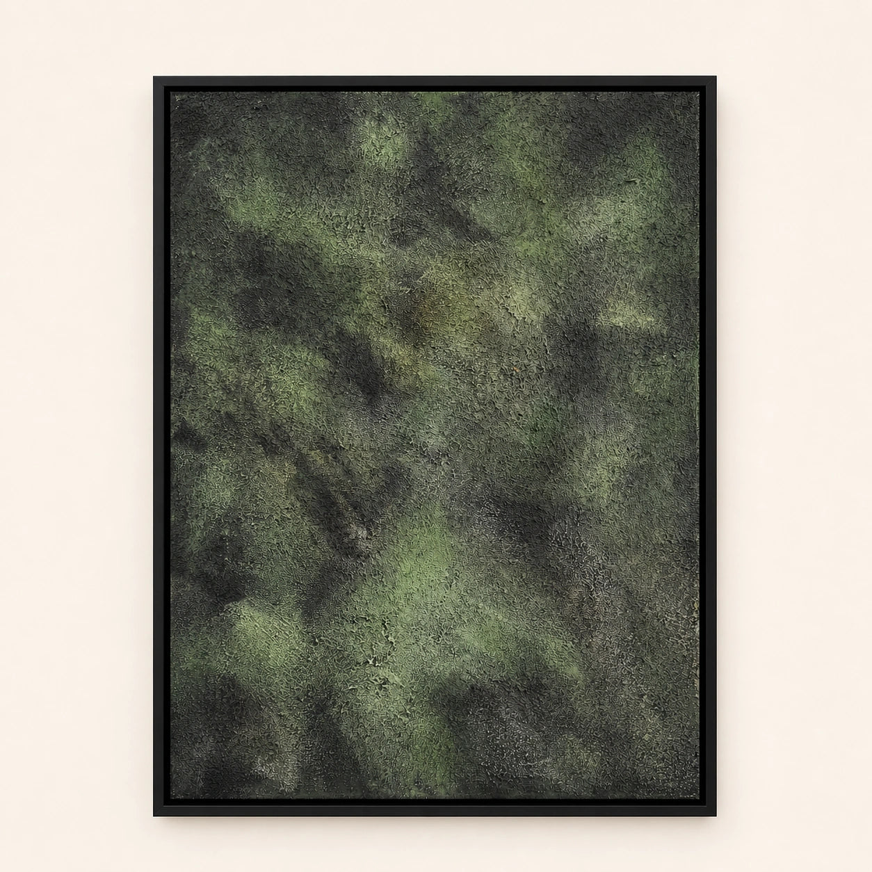 Verdant Hush hand painted textured oil painting in black wood frame, 60 x 80 cm
