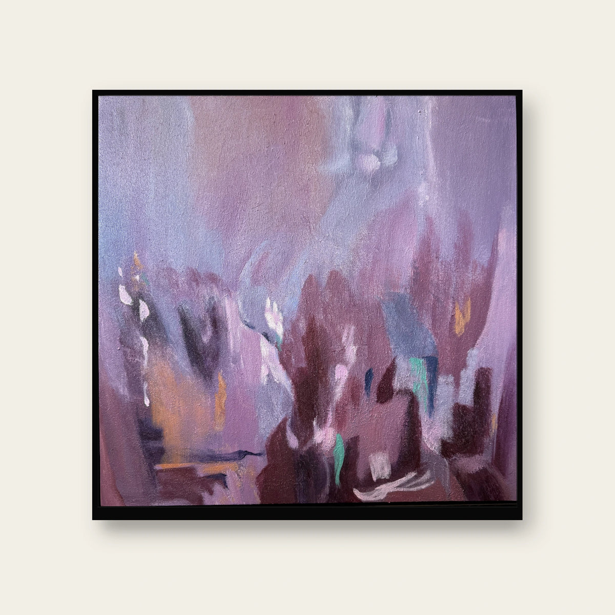 Violet Layers hand painted violet abstract wall art with black wood frame
