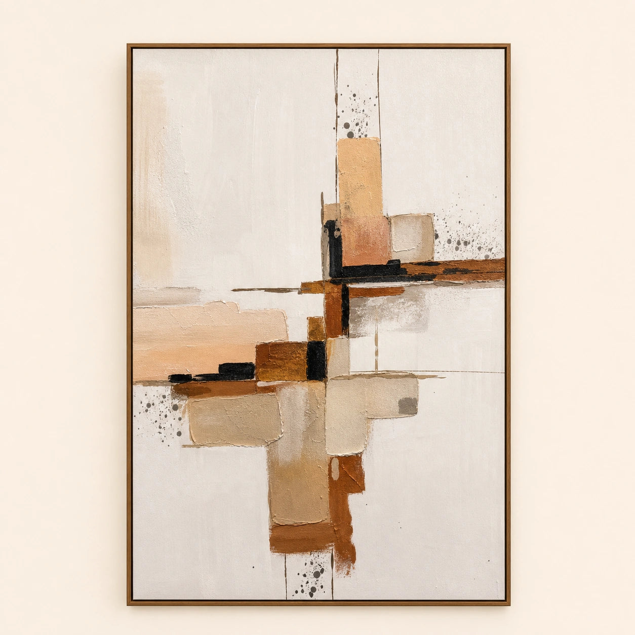 Wabi Structure hand painted textured oil painting in natural wood frame, 70 x 100 cm