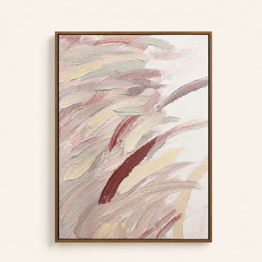 Whispering Plumes hand painted textured oil painting in natural wood frame, 50 x 70 cm