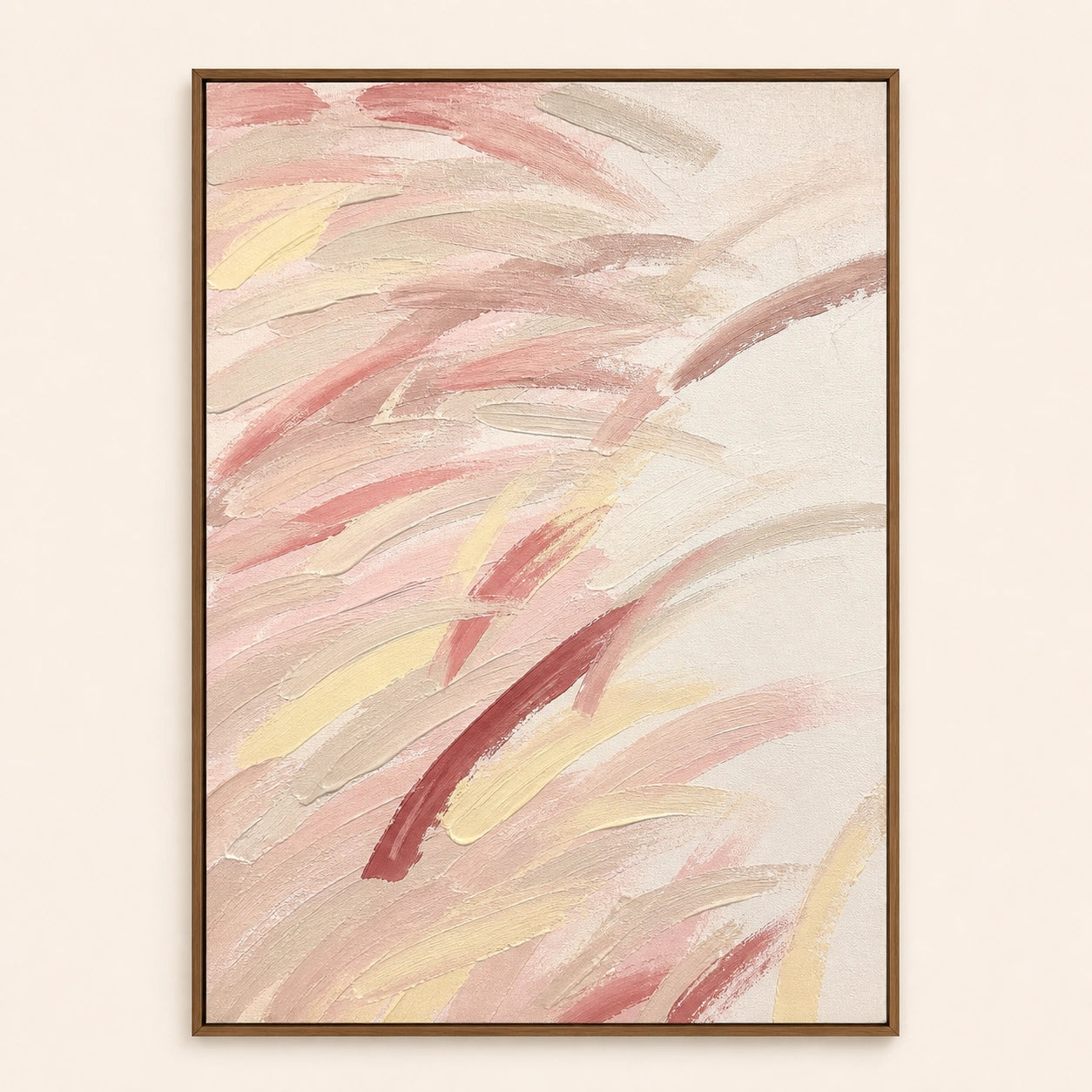 Whispering Plumes hand painted textured oil painting in natural wood frame, 70 x 100 cm