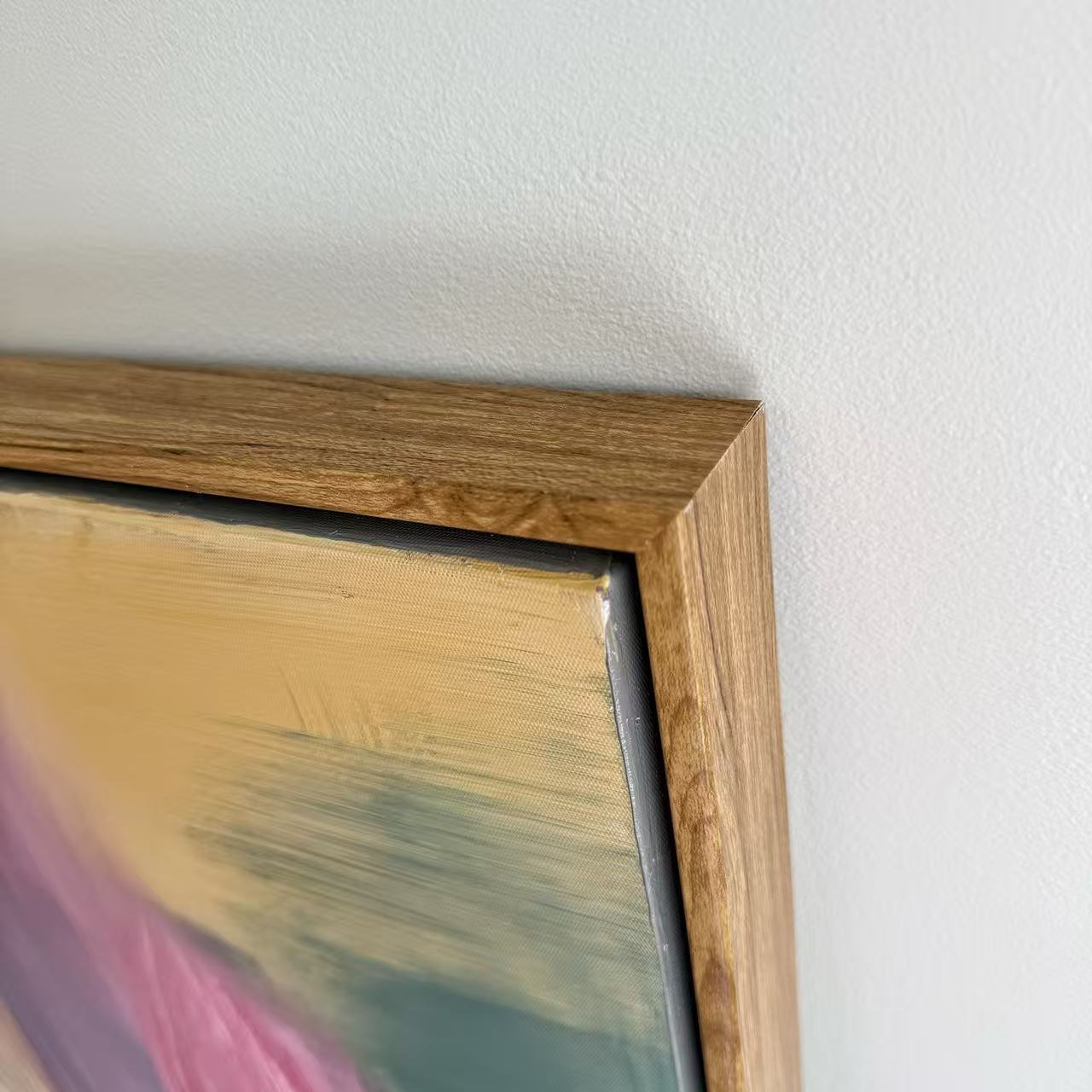 Rose Haze natural wood frame corner detail hand painted wall art NZ