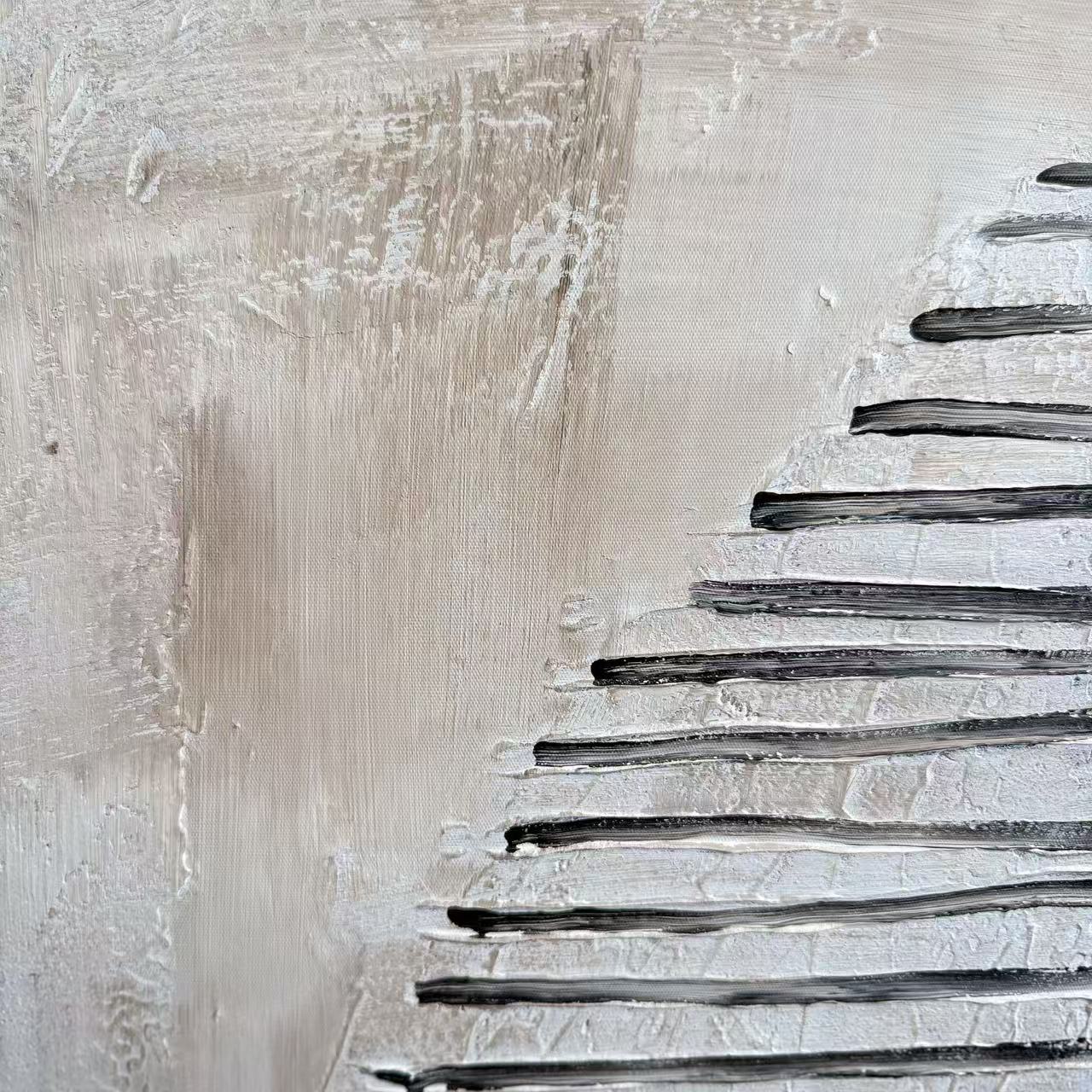 Silent Arch textured oil painting detail minimalist wall art NZ black linework on neutral canvas