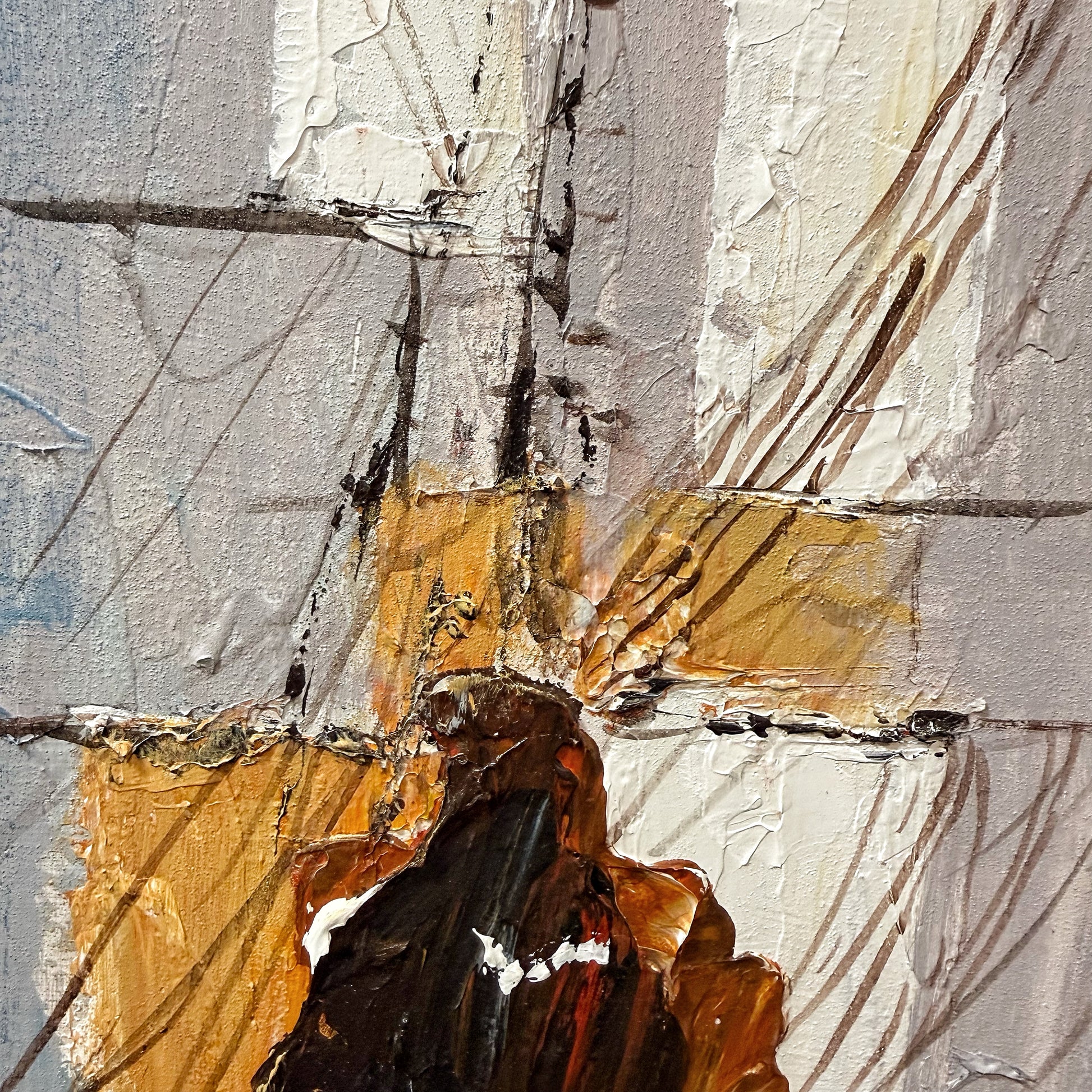 Abstract Sailing Boat textured oil painting canvas coastal blue detail close up