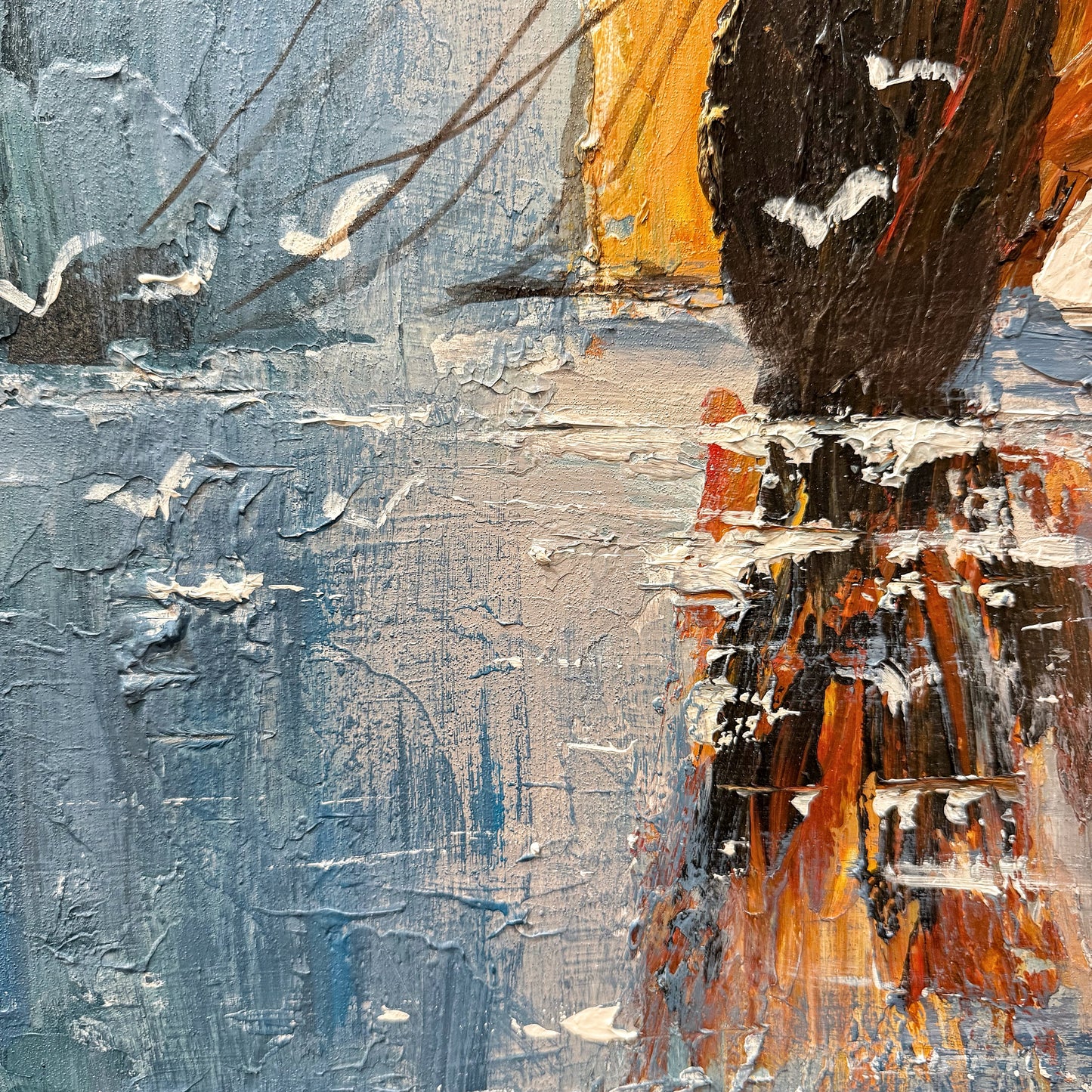 Abstract Sailing Boat textured oil painting canvas coastal blue detail close up